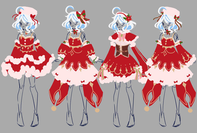 Outfit concepts for a Furina Christmas illustration